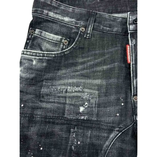 Dsquared2 Tidy Biker Jean Worn Faded Style Black Jeans - Image 5