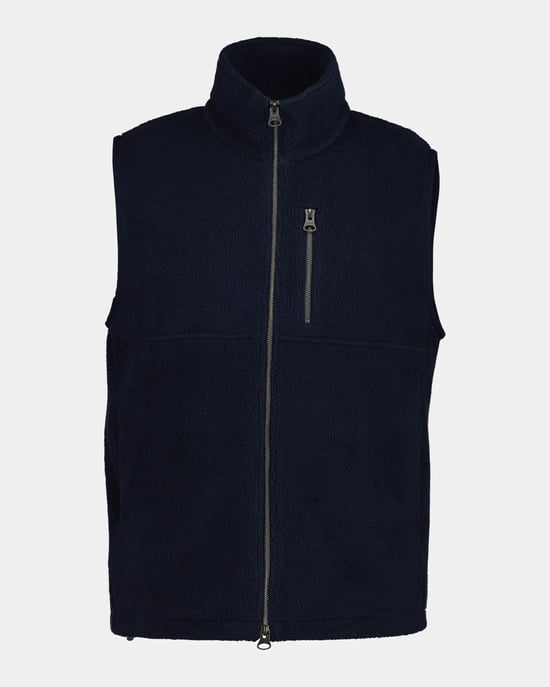 Regular Fit Sleeveless Logo Detail Fleece Gilet in Navy - Image 1