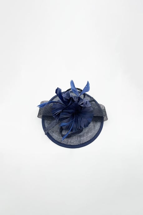 Feather & Bow Disc Fascinator in Navy - Image 2
