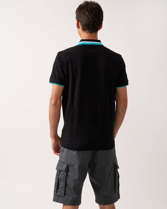 Regular Fit Heritage Logo Detail Polo Shirt in Black - Image 2
