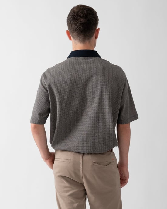 Logo Pattern Logo Detail Polo Shirt in Grey - Image 4