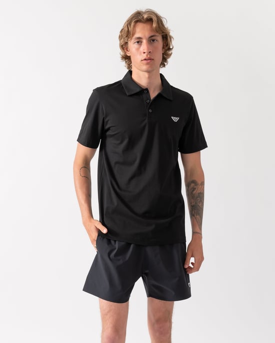 Short Sleeve Logo Detail Beach Polo in Black - Image 1