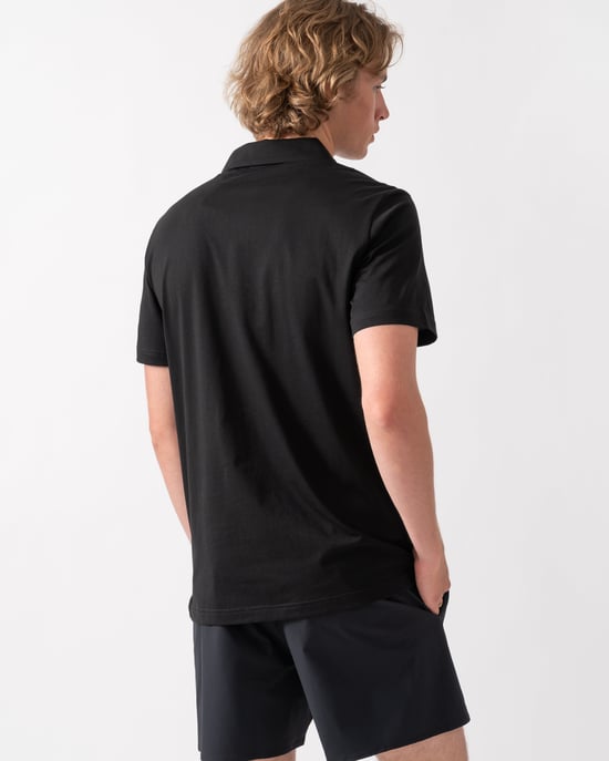 Short Sleeve Logo Detail Beach Polo in Black - Image 2