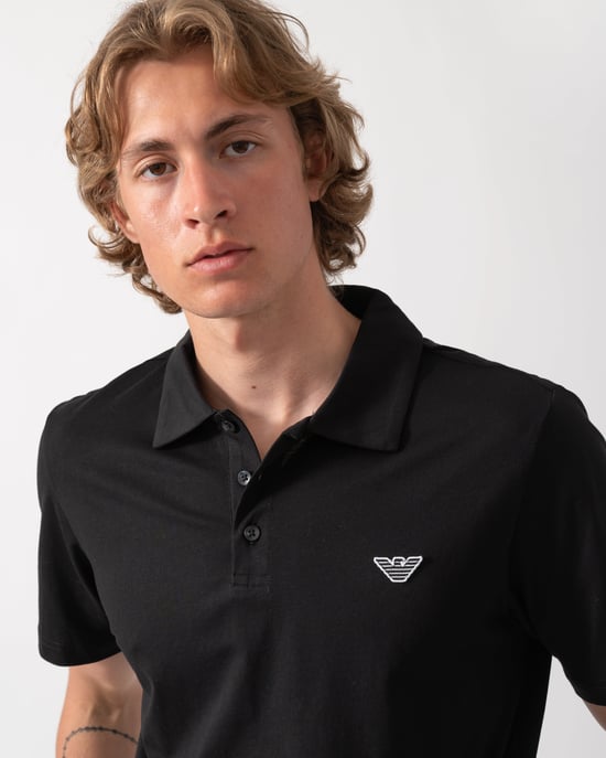 Short Sleeve Logo Detail Beach Polo in Black - Image 3