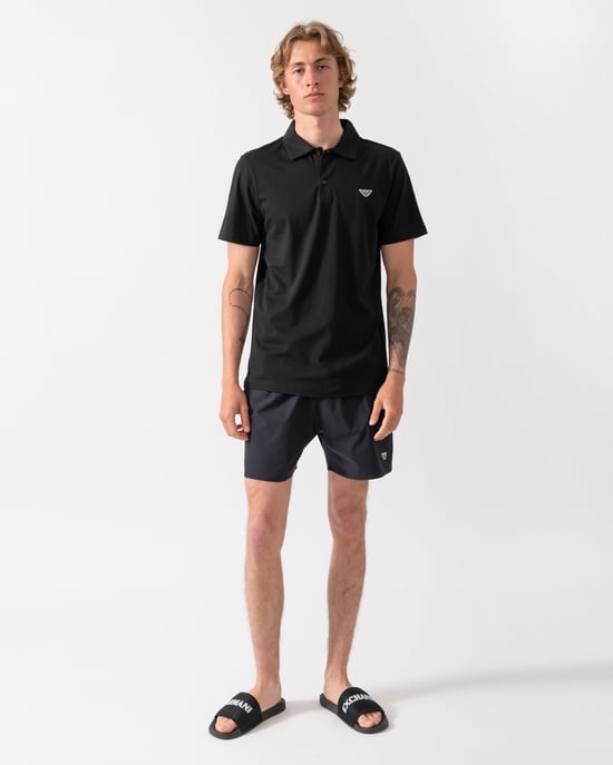 Short Sleeve Logo Detail Beach Polo in Black - Image 4