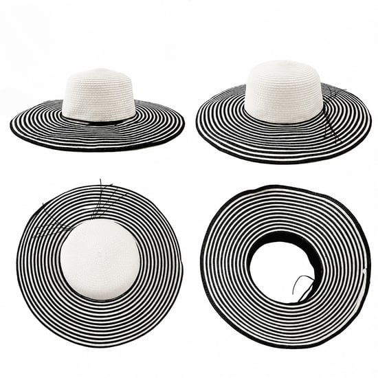 Ladies Wide Brim Striped Sun Hat Foldable Adjustable Beach Hat in Black - Image 2