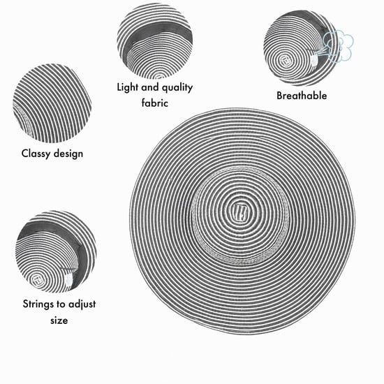 Ladies Extra Wide Brim Striped Sun Hat Foldable Summer Beach Hat in Grey - Image 2