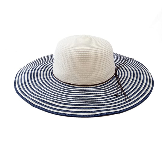Ladies Wide Brim Striped Sun Hat Foldable Adjustable Beach Hat in Navy - Image 4