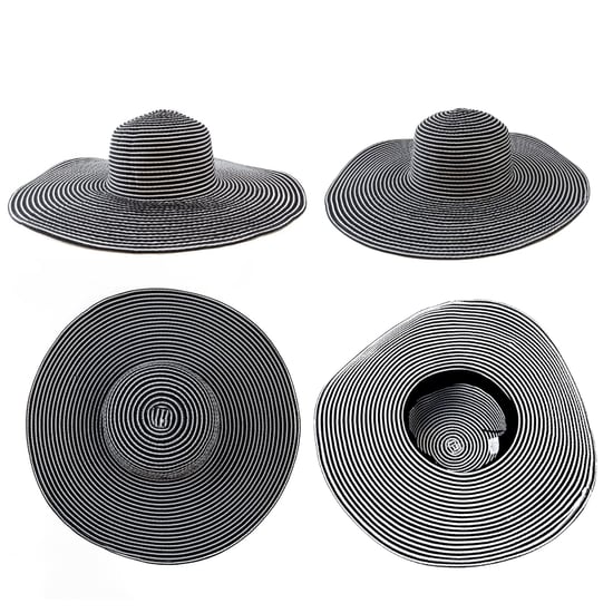 Ladies Extra Wide Brim Striped Sun Hat Foldable Summer Beach Hat in Black - Image 3