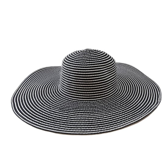 Ladies Extra Wide Brim Striped Sun Hat Foldable Summer Beach Hat in Black - Image 4