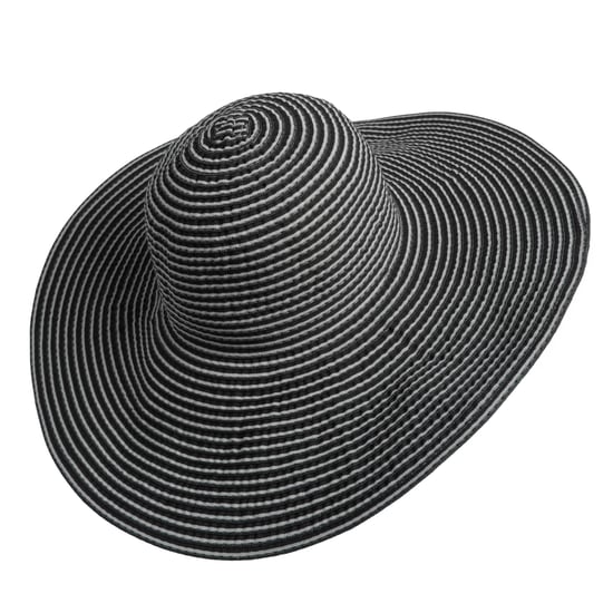 Ladies Extra Wide Brim Striped Sun Hat Foldable Summer Beach Hat in Black - Image 5