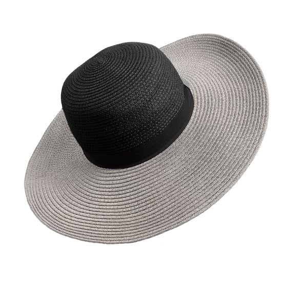 Women’s Colour Block Wide Brim Sun Hat Adjustable Beach Hat in Grey - Image 4