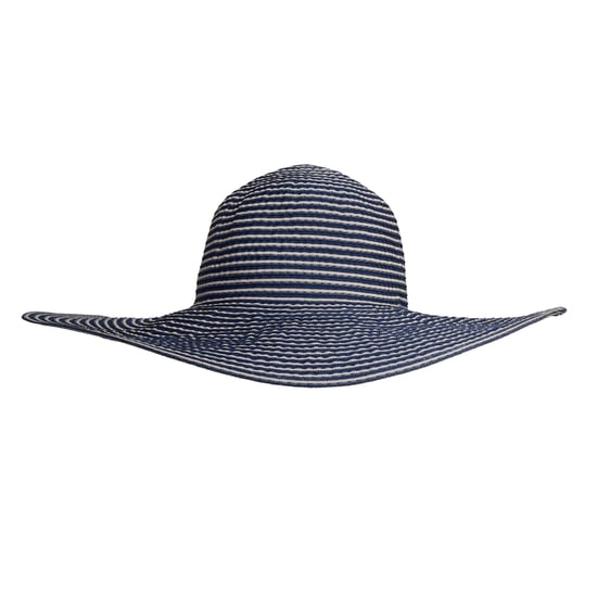 Ladies Extra Wide Brim Striped Sun Hat Foldable Summer Beach Hat in Navy - Image 3