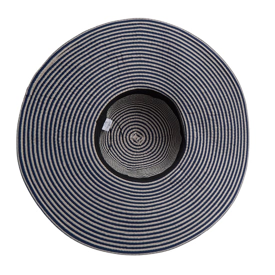 Ladies Extra Wide Brim Striped Sun Hat Foldable Summer Beach Hat in Navy - Image 4