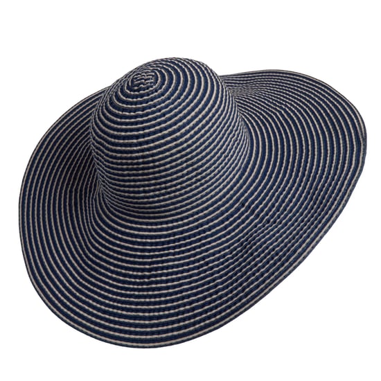 Ladies Extra Wide Brim Striped Sun Hat Foldable Summer Beach Hat in Navy - Image 5