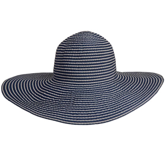Ladies Extra Wide Brim Striped Sun Hat Foldable Summer Beach Hat in Navy - Image 6