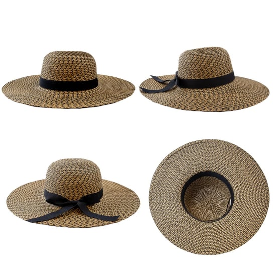 Ladies Wide Brim Woven Sun Hat Adjustable Summer Beach Hat in Tan - Image 4