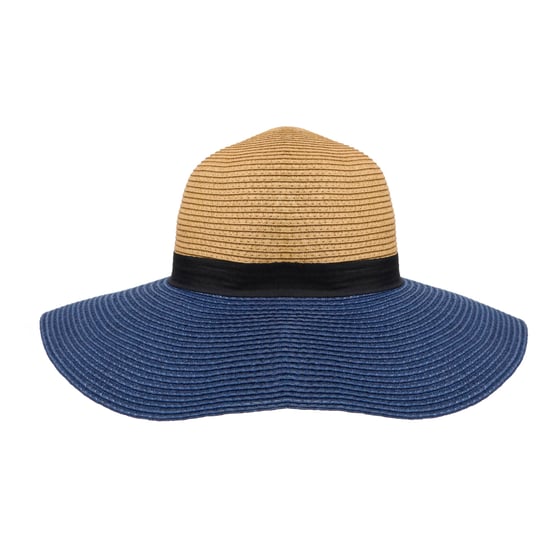 Women’s Colour Block Wide Brim Sun Hat Adjustable Beach Hat in Navy - Image 3