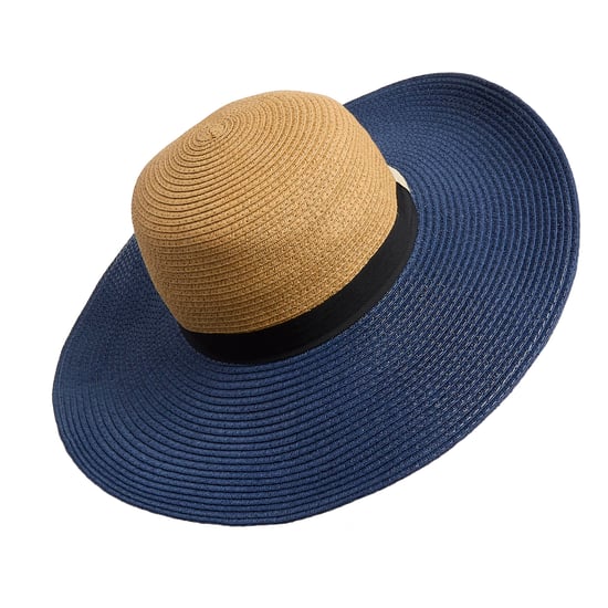 Women’s Colour Block Wide Brim Sun Hat Adjustable Beach Hat in Navy - Image 4
