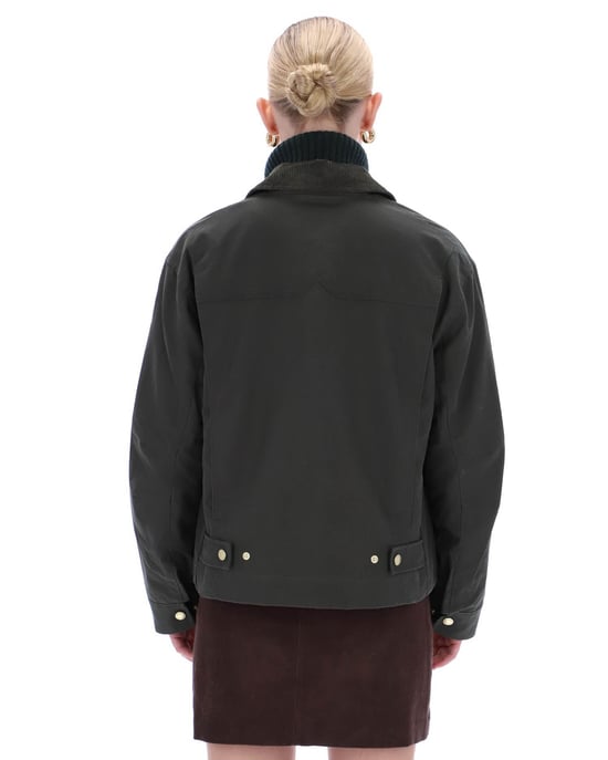 Waxed Logo Detail Waxed Jacket in Black - Image 5