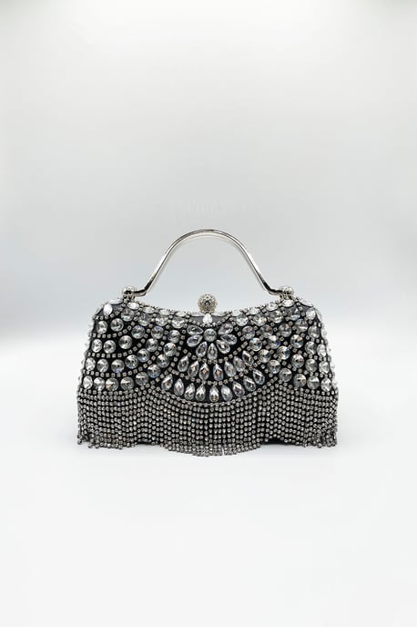 Embellished Fringe Clutch Bag In Black - Image 2