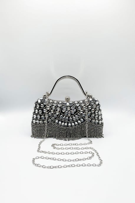 Embellished Fringe Clutch Bag In Black - Image 5