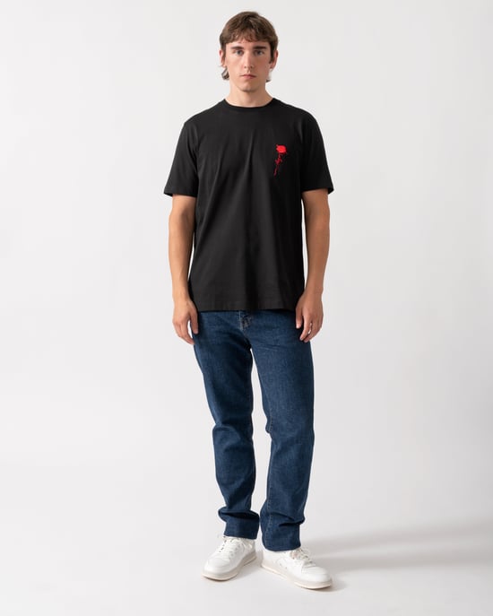 Regular Fit Short Sleeve Logo Detail T-Shirt in Black - Image 4