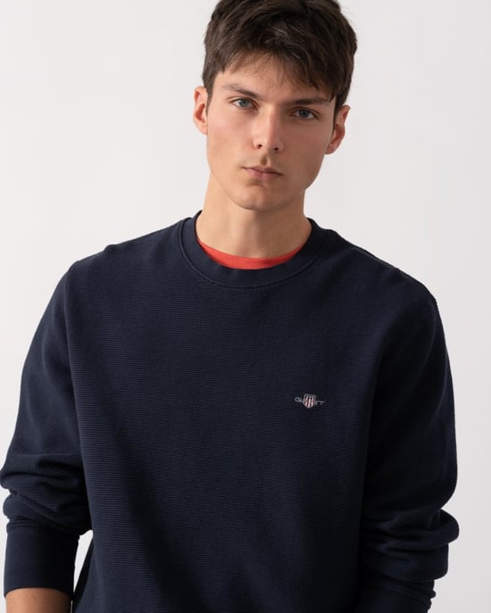 Texture Crew Neck Crew Neck Sweatshirt in Navy - Image 3