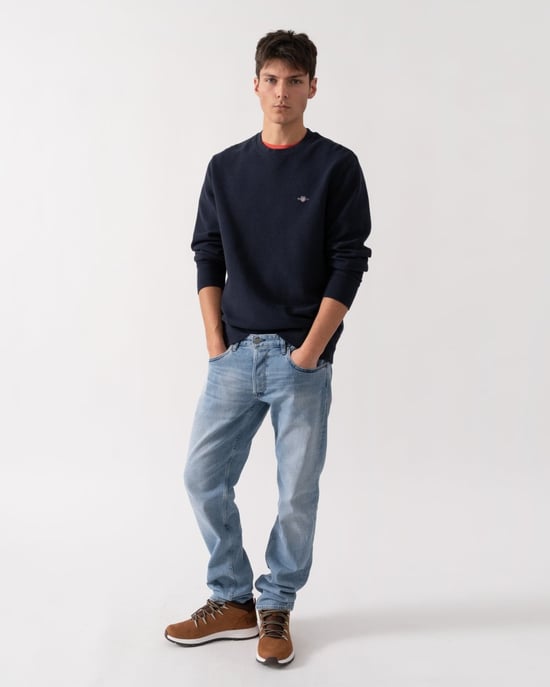 Texture Crew Neck Crew Neck Sweatshirt in Navy - Image 4