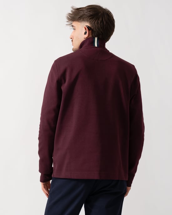 Long Sleeve 1/4 Zip Sweatshirt in Wine - Image 2
