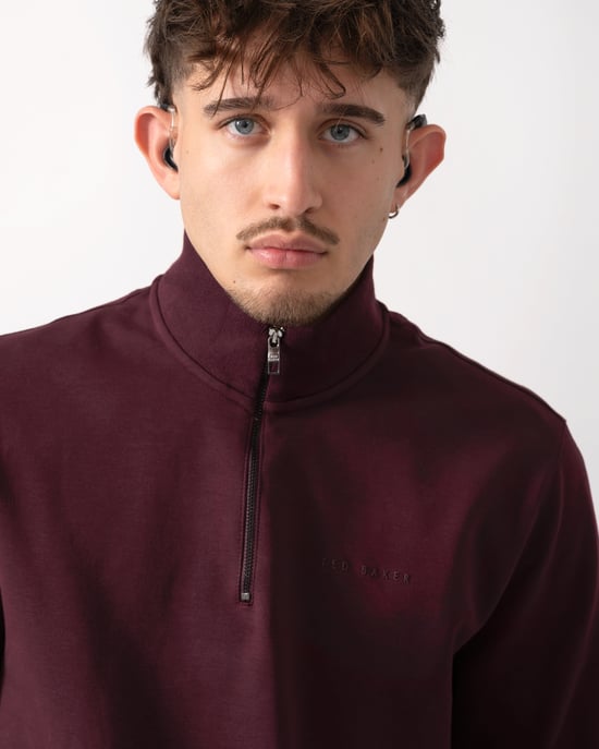 Long Sleeve 1/4 Zip Sweatshirt in Wine - Image 3