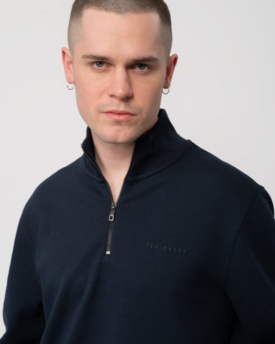 Langsleeve 1/4 Zip Sweatshirt in Marineblauw - Image 3