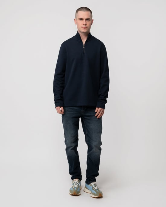 Langsleeve 1/4 Zip Sweatshirt in Marineblauw - Image 4