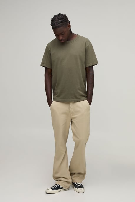 Slim Flare Half & Half Waistband Washed Twill Trousers - Image 2