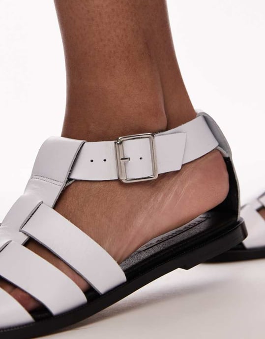 Topshop Babs premium leather fisherman sandals in white - Image 4