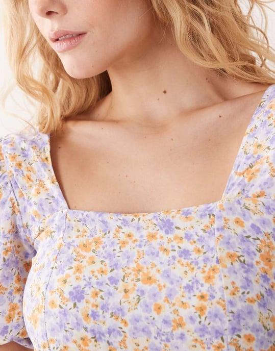 Nobody's Child puff sleeve midi dress in lilac and yellow - Image 4