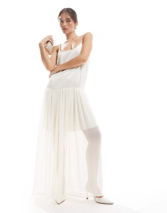 Object tulle maxi slip dress in off white - Image 1