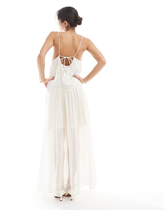Object tulle maxi slip dress in off white - Image 4