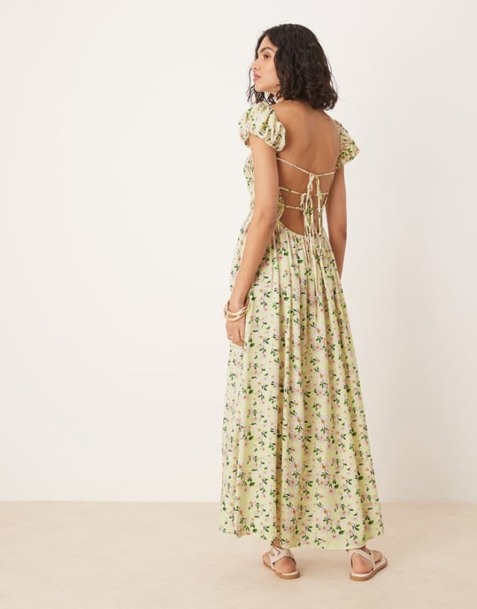 ASOS DESIGN square neck midi dress with cinched channel waist in floral print - Image 3