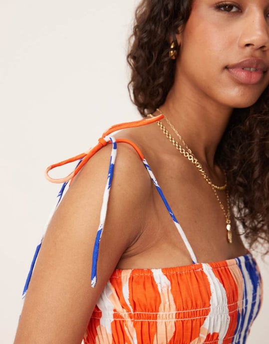 ASOS DESIGN shirred bust cotton sateen maxi dress in red and blue abstract print - Image 2