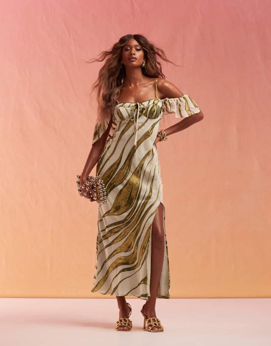 ASOS DESIGN devore cupped cami maxi dress with frill sleeve in green stripe print - Image 1
