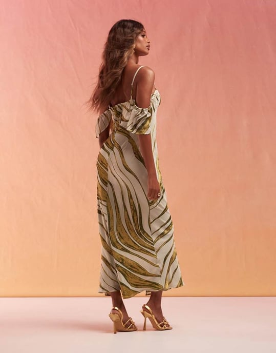 ASOS DESIGN devore cupped cami maxi dress with frill sleeve in green stripe print - Image 3