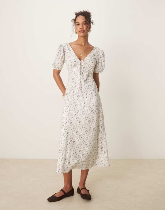 Glamorous v neck tie front maxi dress in lilac floral - Image 1