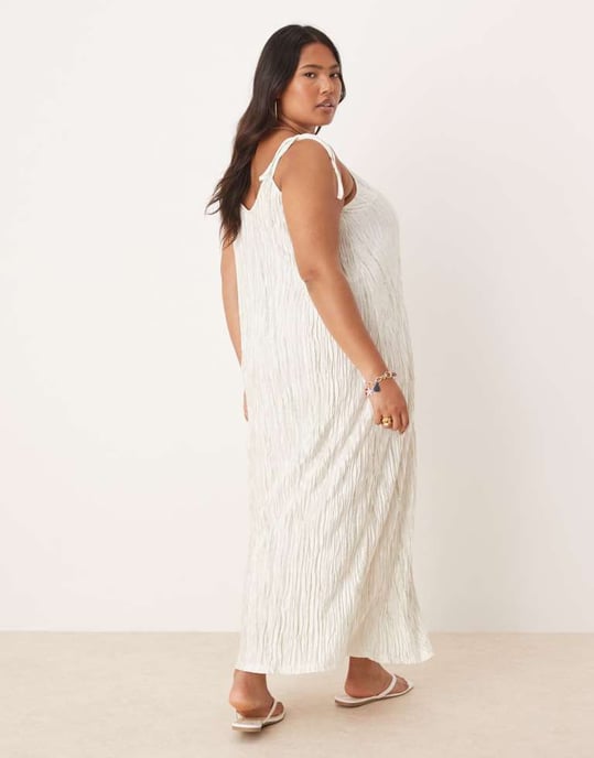 Vila Curve plisse cami maxi slip dress in pale silt green tie dye - Image 2