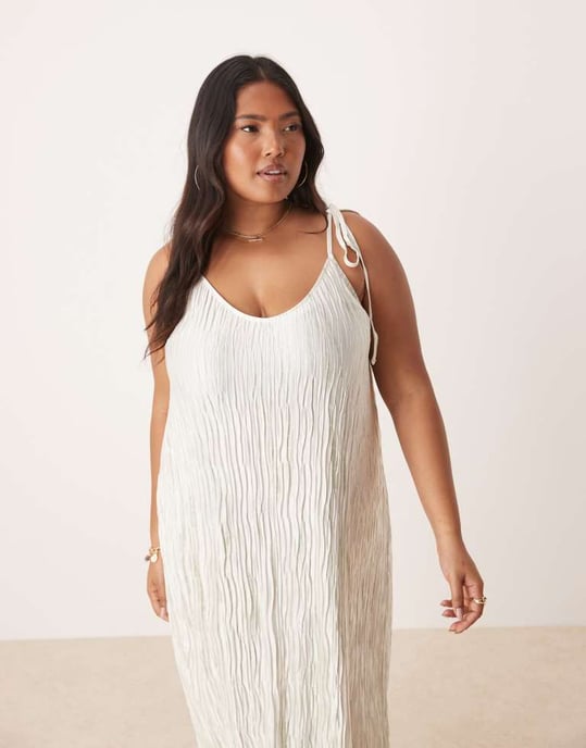 Vila Curve plisse cami maxi slip dress in pale silt green tie dye - Image 3