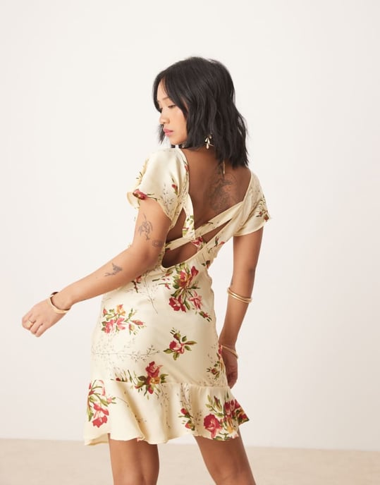 ASOS DESIGN Petite flutter sleeve mini dress in floral print - Image 2