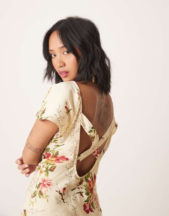 ASOS DESIGN Petite flutter sleeve mini dress in floral print - Image 3