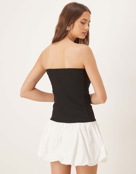 Vila contrast puffball hem mini dress in black and white - Image 3