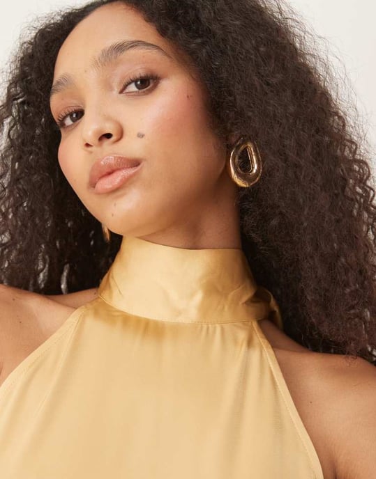 Vila satin halter mini dress in cornsilk yellow - Image 3