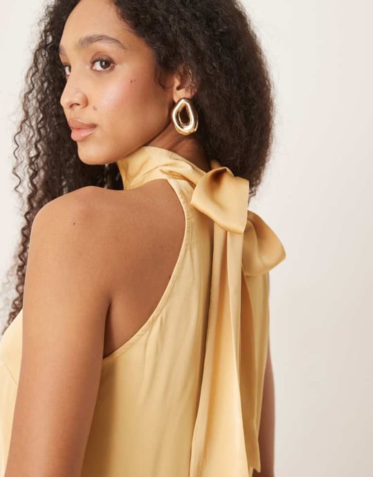 Vila satin halter mini dress in cornsilk yellow - Image 4
